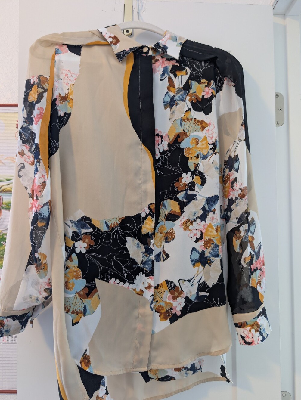 3.1 Phillip Lim Beige, Black & Yellow Floral Top Size M